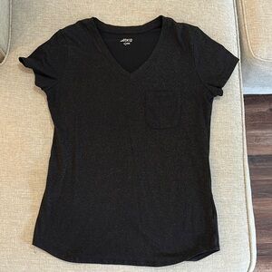 Black Glitter V-Neck T-Shirt